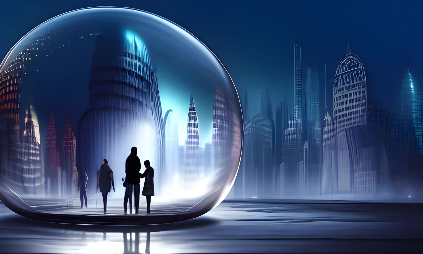 Futuristic City Inside Glass Bubble: Digital Matte Painting