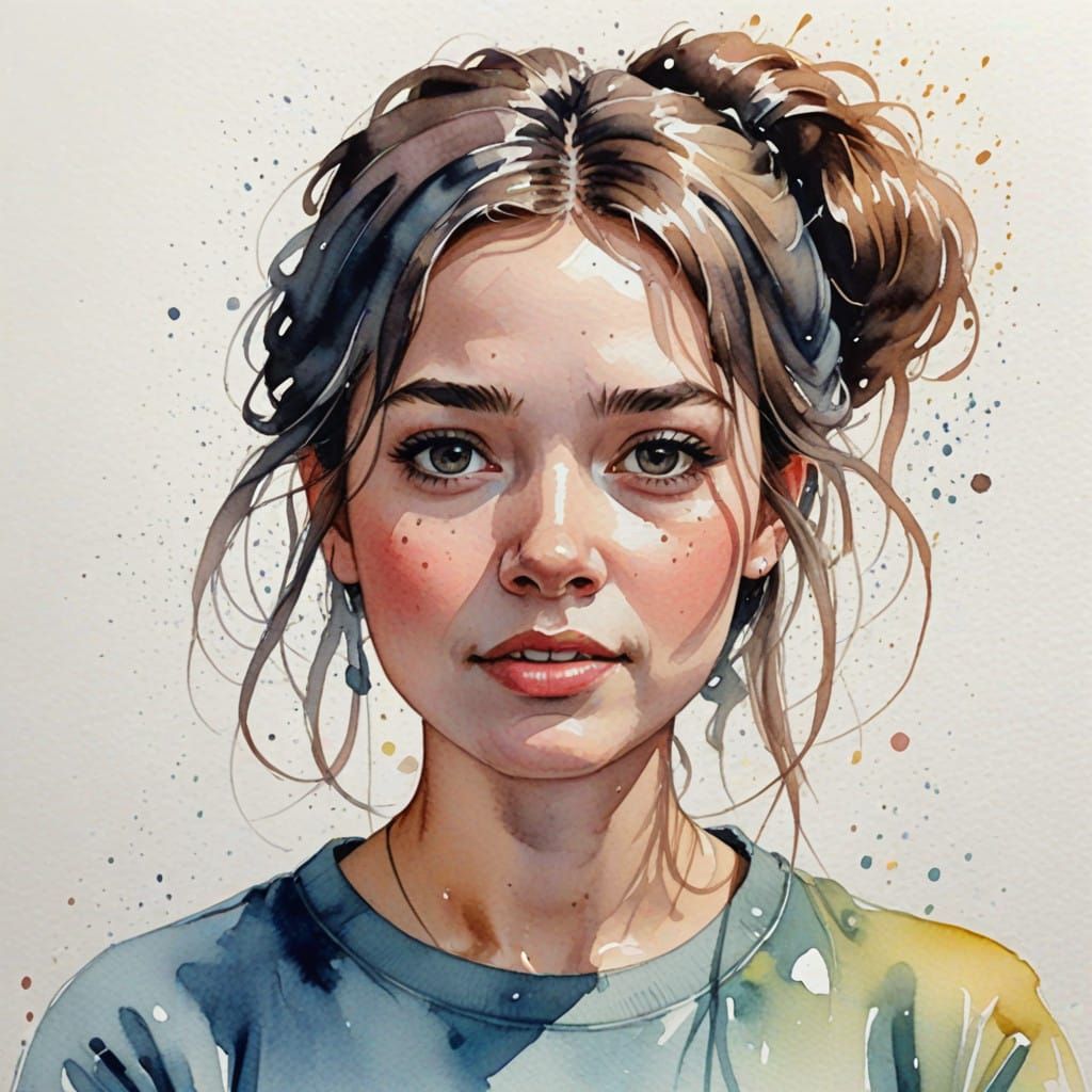 Watercolor Portrait of a Young Girl in Pale Pastels