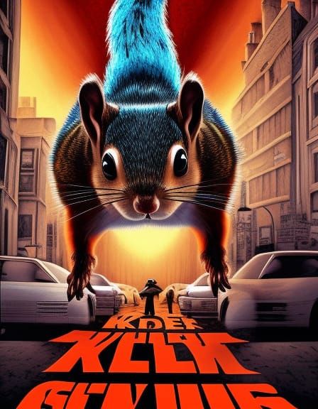 Killer Squirrels Horror Movie Poster in Electric Colors