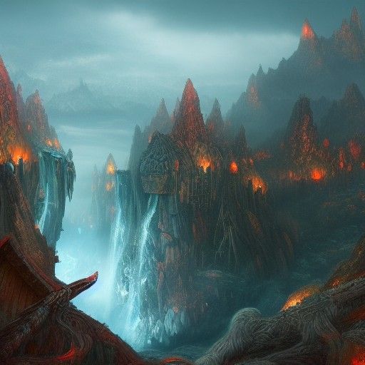 Detailed Matte Painting of Valhalla in Deep Color