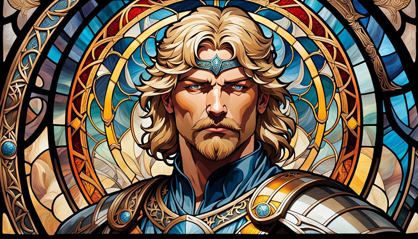 Art Nouveau Stained Glass Warrior Portrait