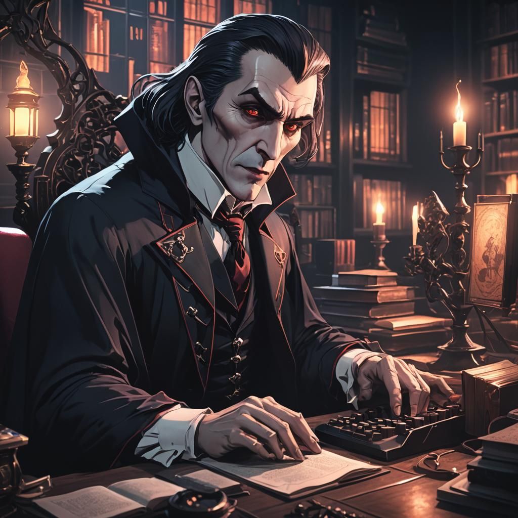 Dracula as Gamer: Dark Academia Anime Portrait
