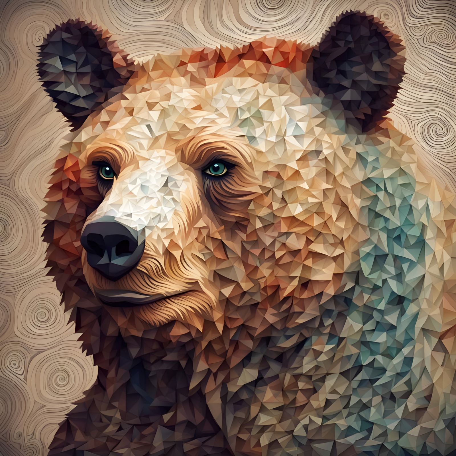 Abstract Spiral Pattern Bear Portrait