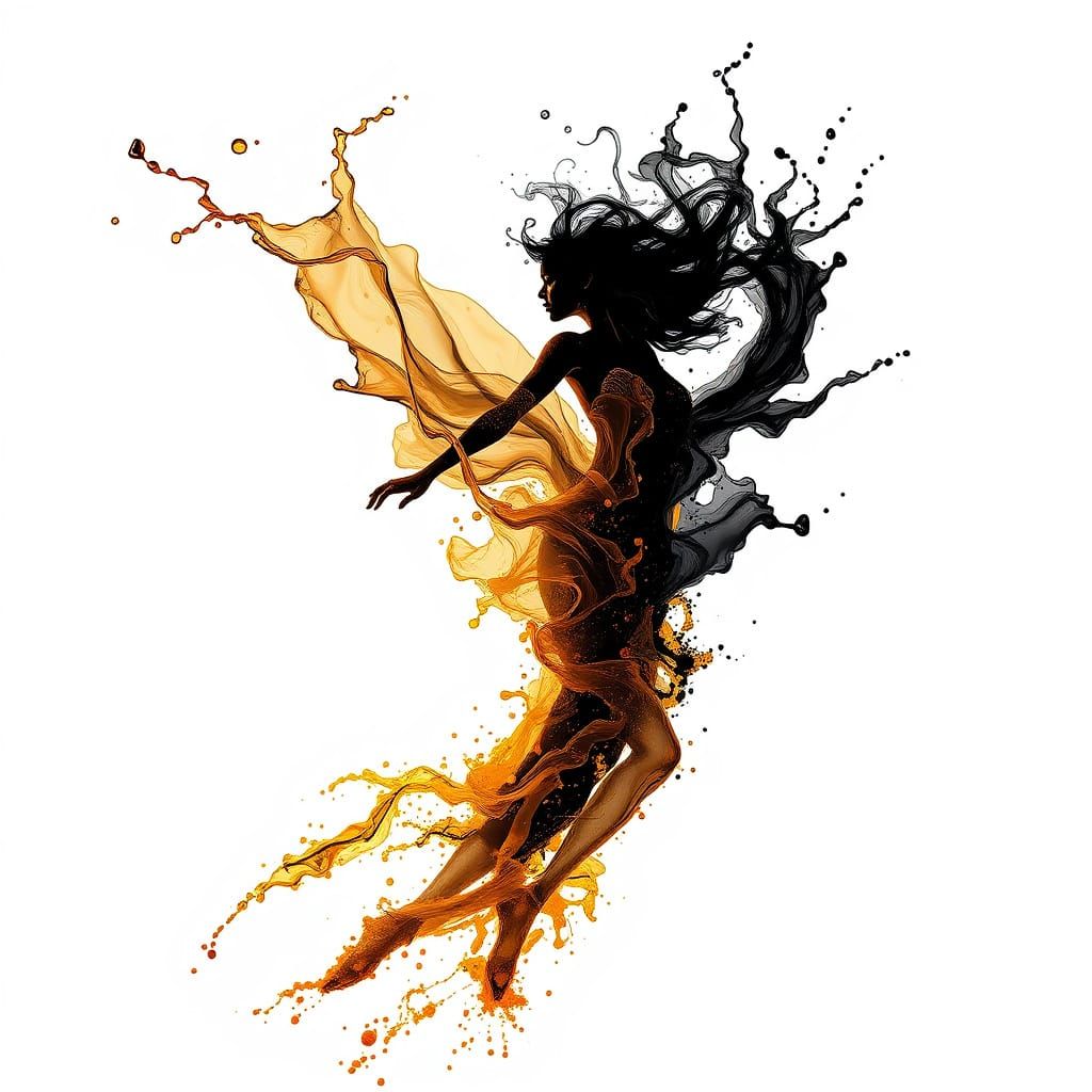 Liquid Woman Dissolving in Golden Hour Swirls