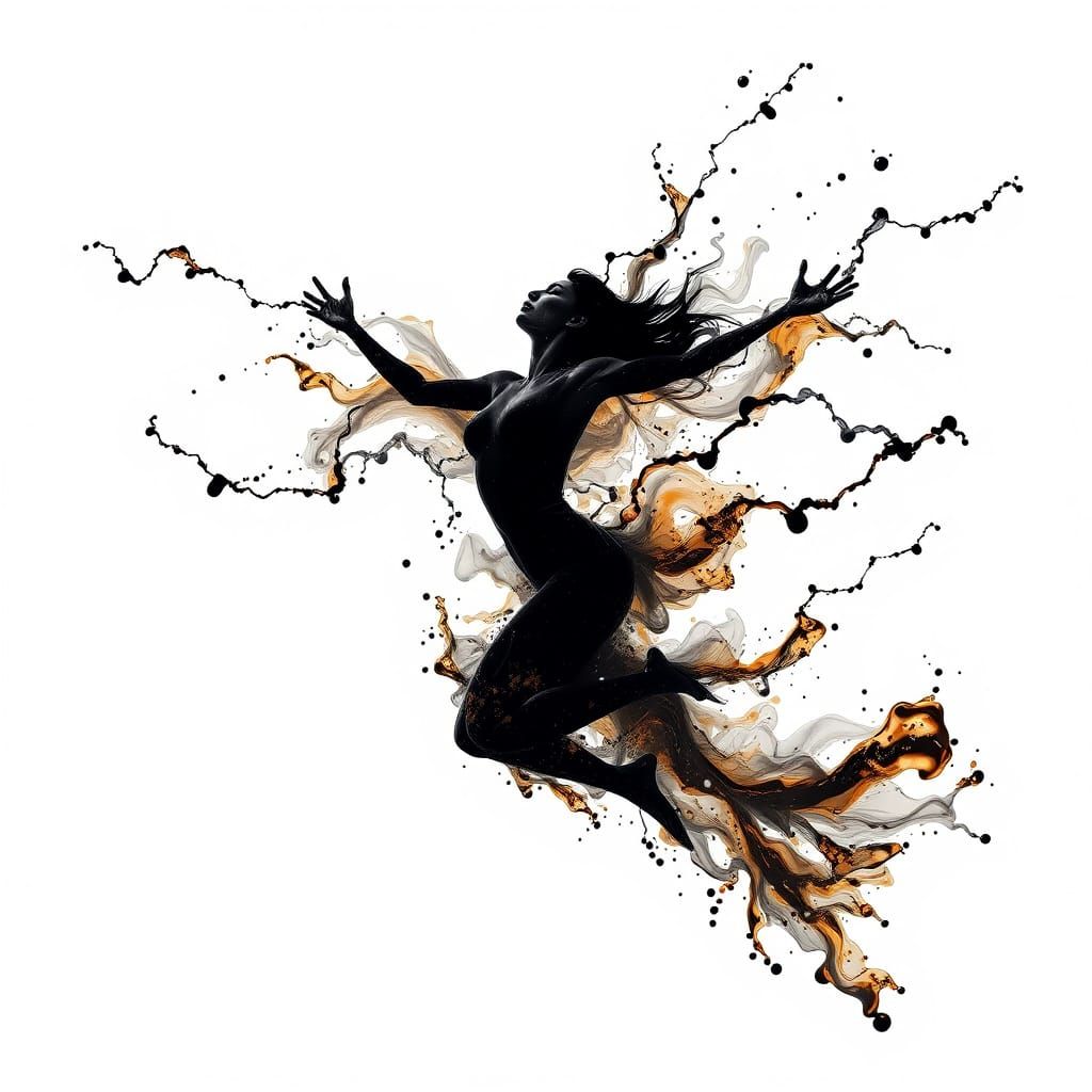 Liquid Woman Dissolving into Golden Swirls