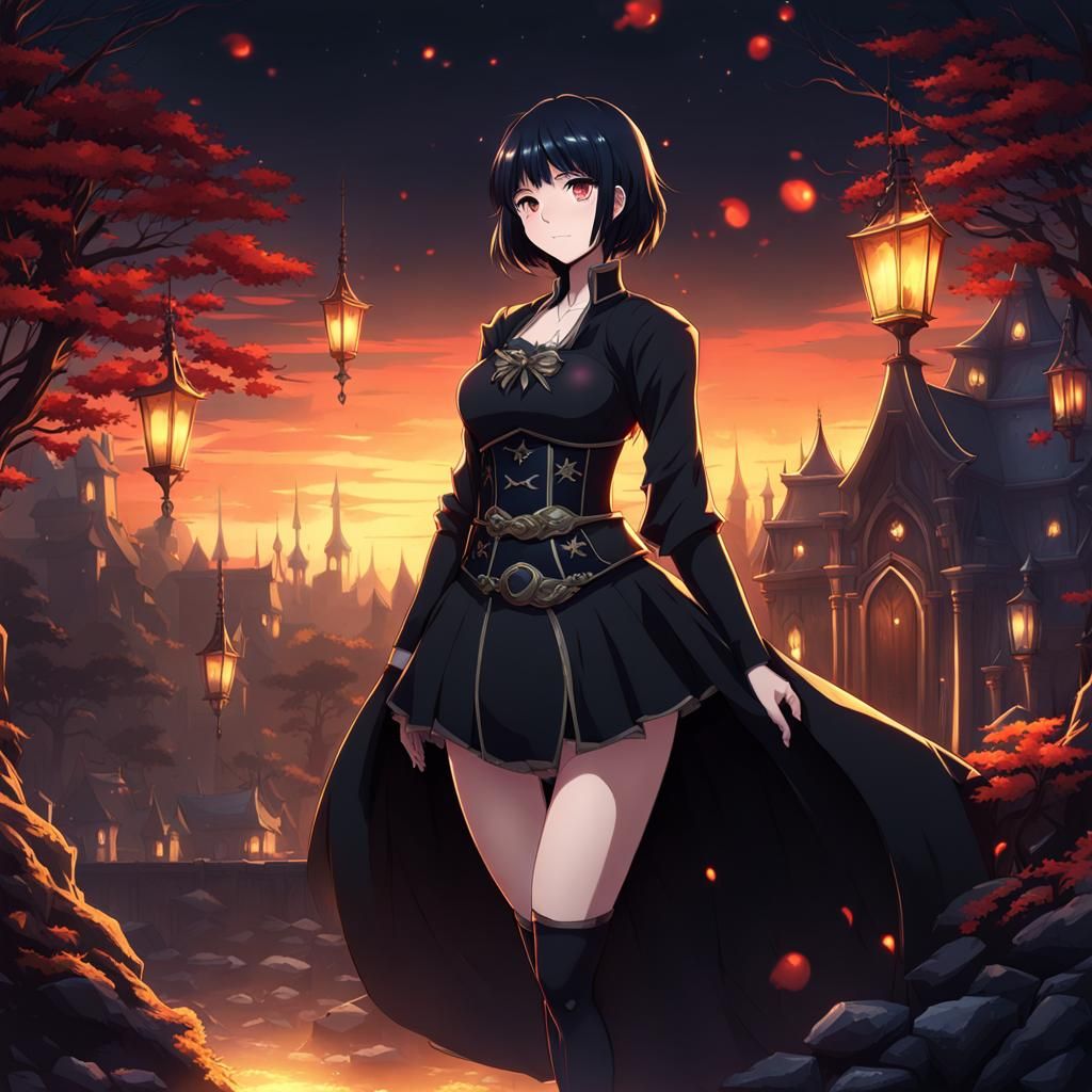 Anime Girl in Dark Fairytale Scenery