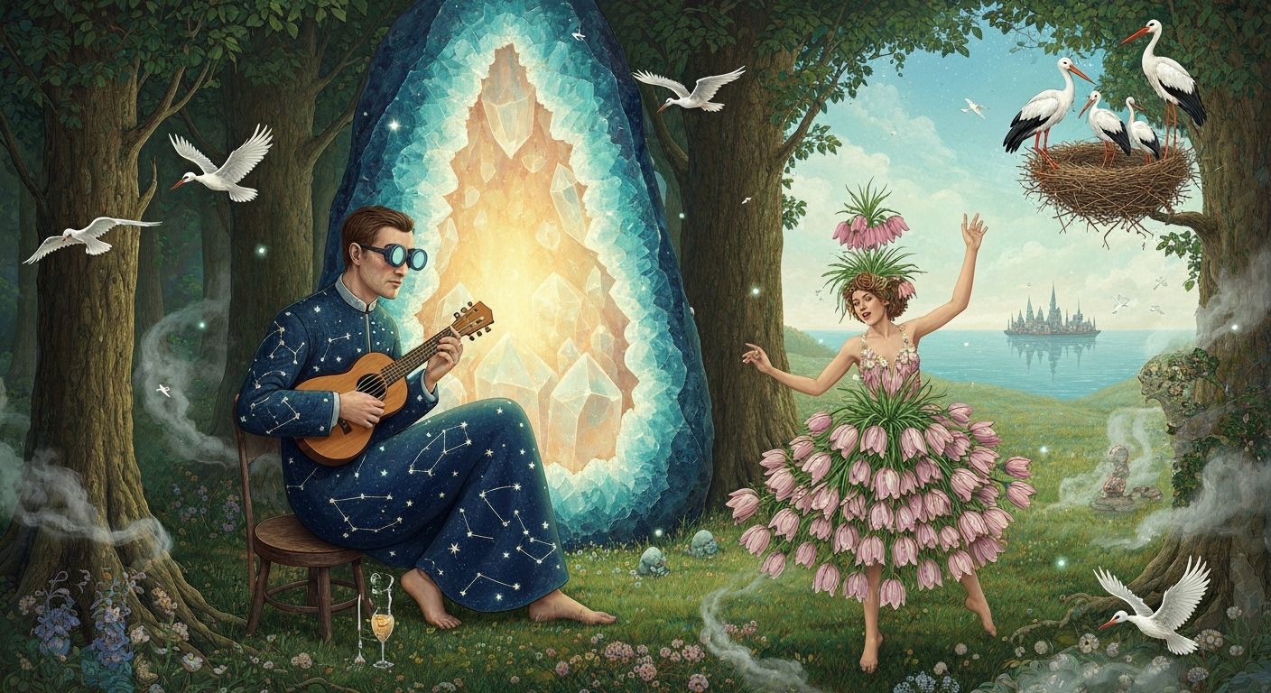 Celestial Cartographer in Crystal Geode, Impasto Acrylic Art