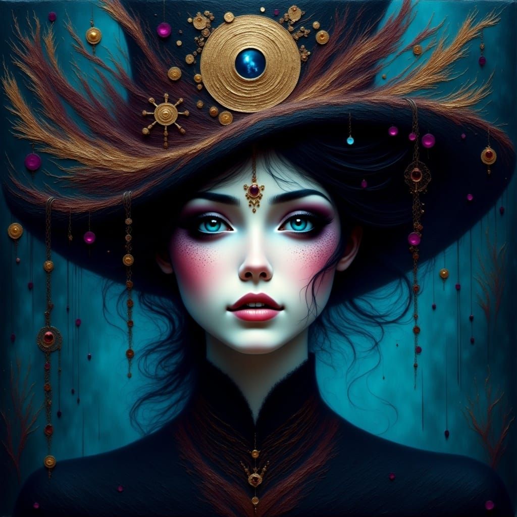 Gothic Woman with Elaborate Hat in Airbrush Style