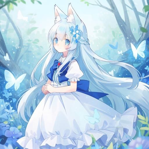 Anime Girl with Fox Features and Butterflies