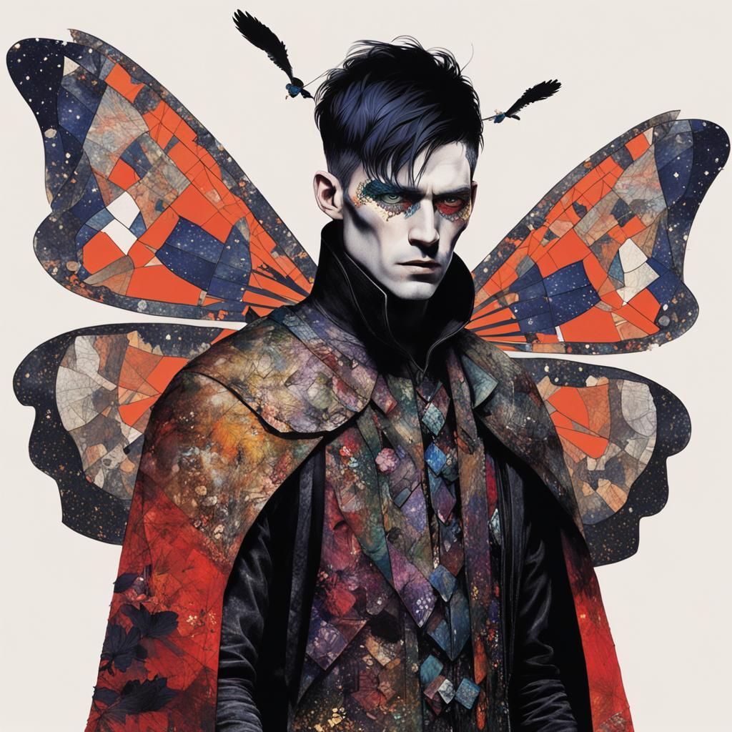 Moth Man Warrior in Art Nouveau Style