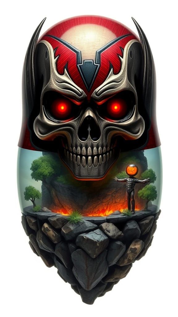 Cyberpunk Ultron Matryoshka Island in Midair