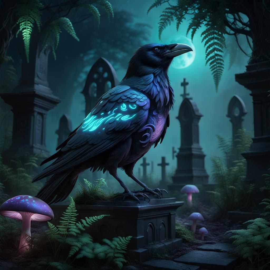 Iridescent Raven Reveals Gothic Graveyard Pathways