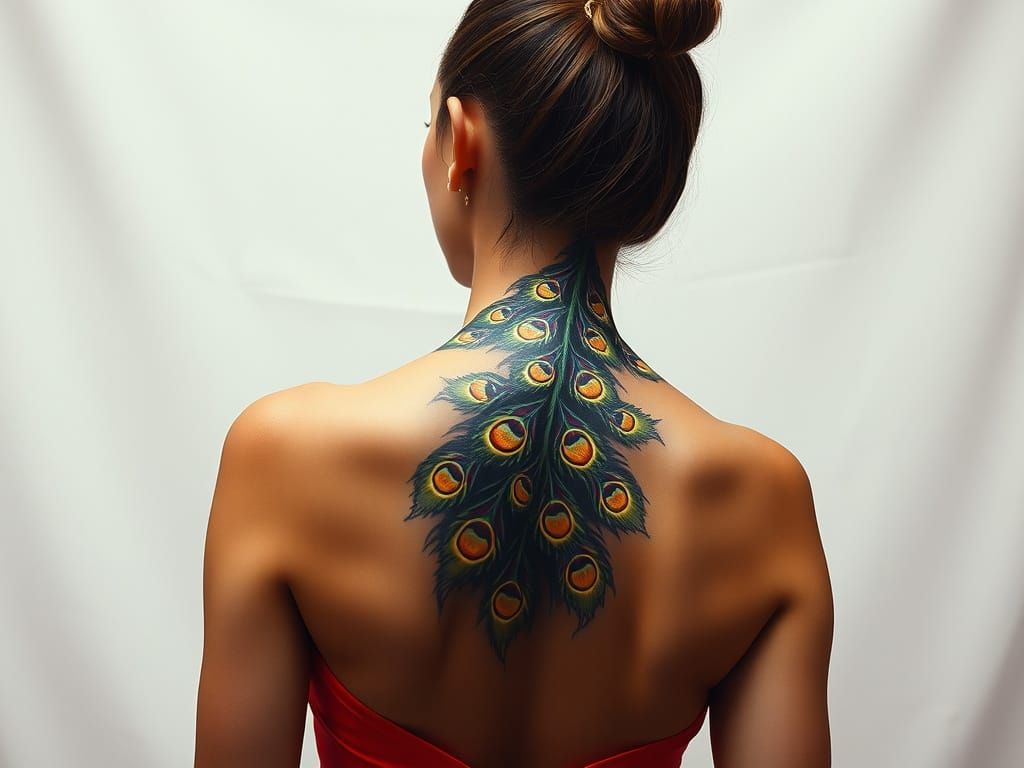 Surreal Portrait of a Woman in Exquisite Peacock-Inspired Bo...