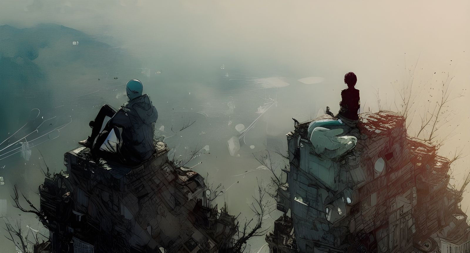 Figure at World's Edge: Detailed Digital Illustration