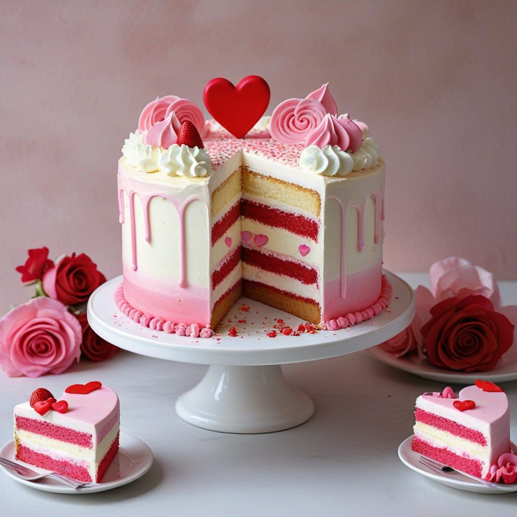 Whimsical Pink Heart Dessert Cake