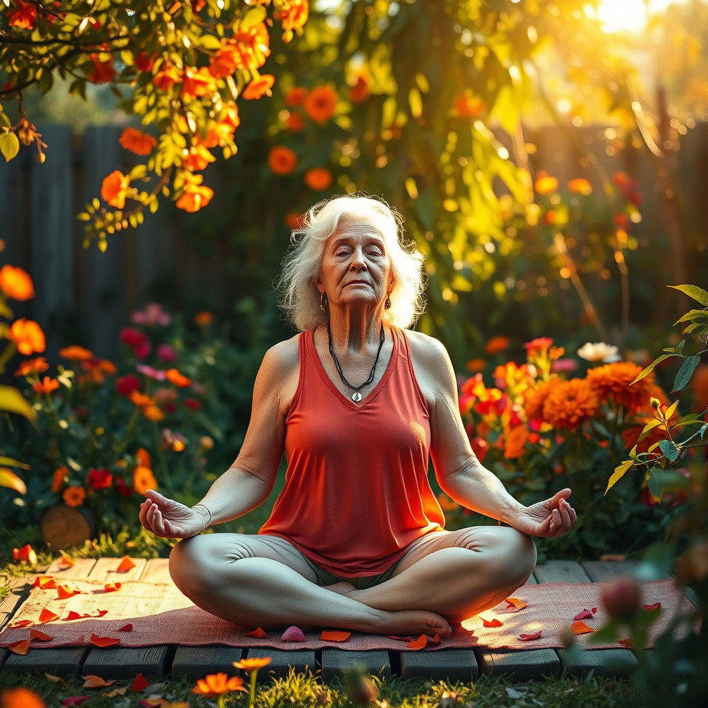 Serene Yoga Scene in a Vibrant Flower Garden
