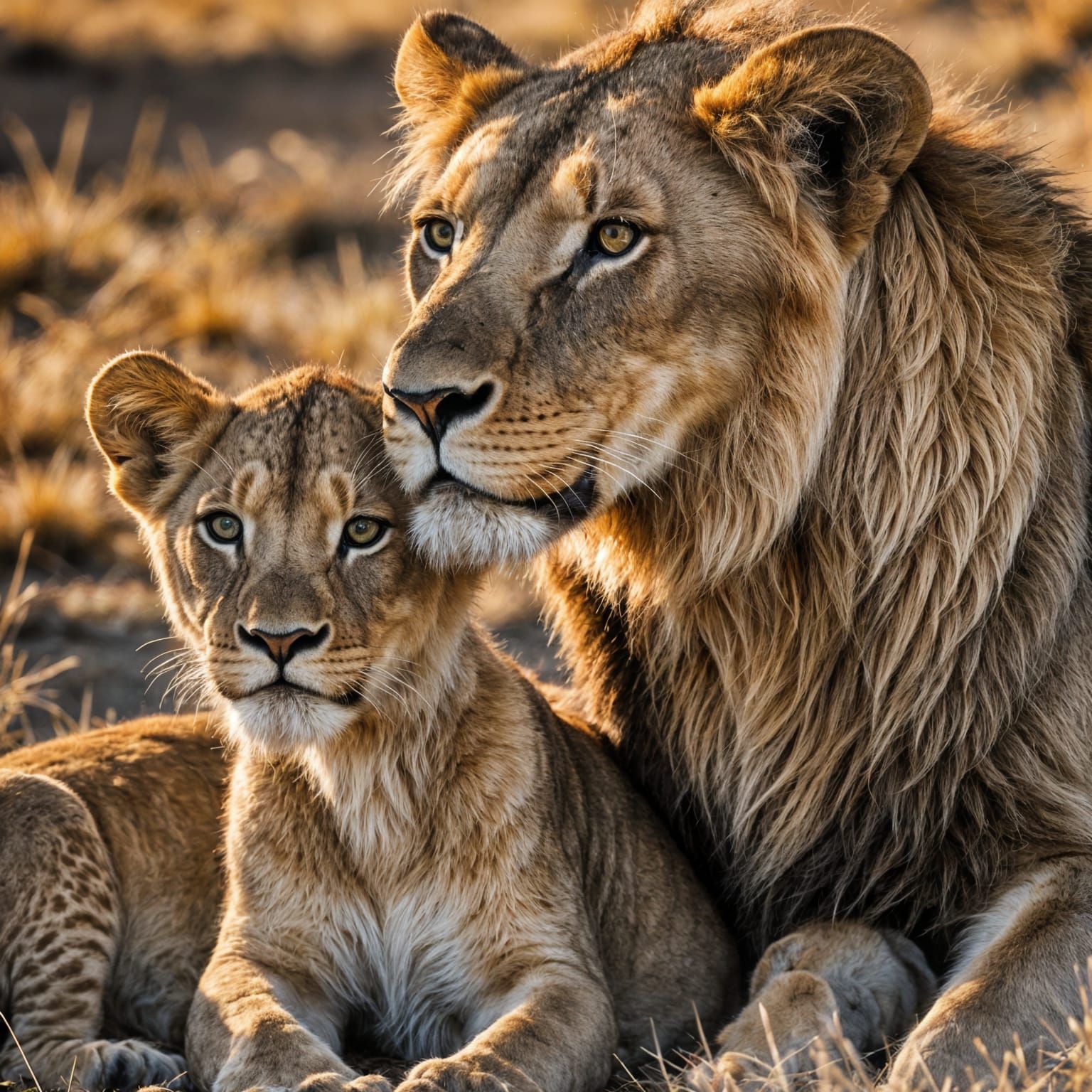 Lioness and Cub in Sunset Light