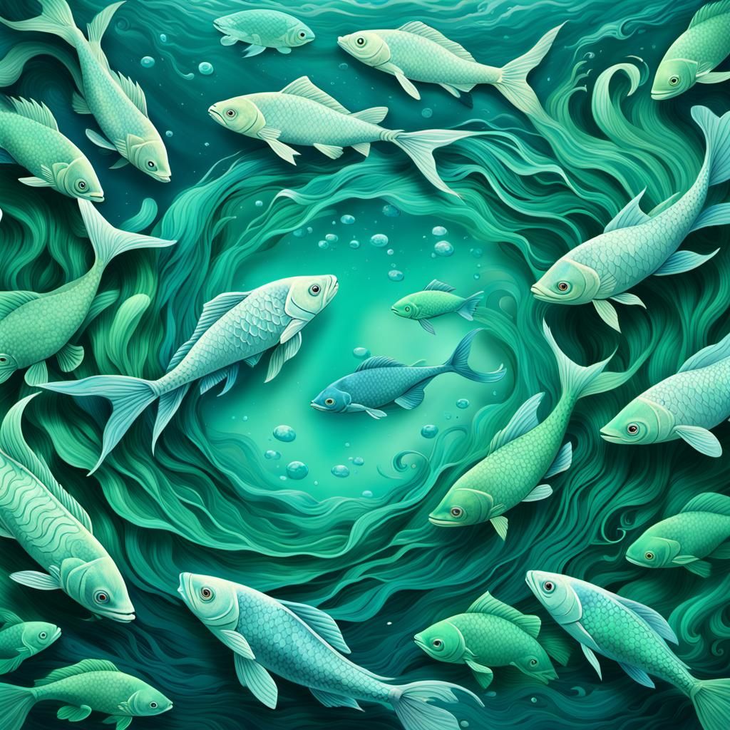 Pisces Fish Yin-Yang in Dreamy Digital Rendering