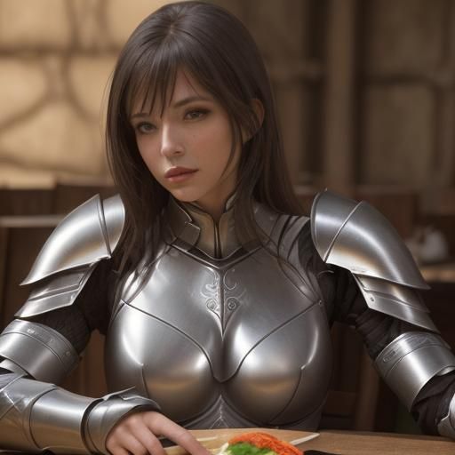 Sensual Women in Armor at Table
