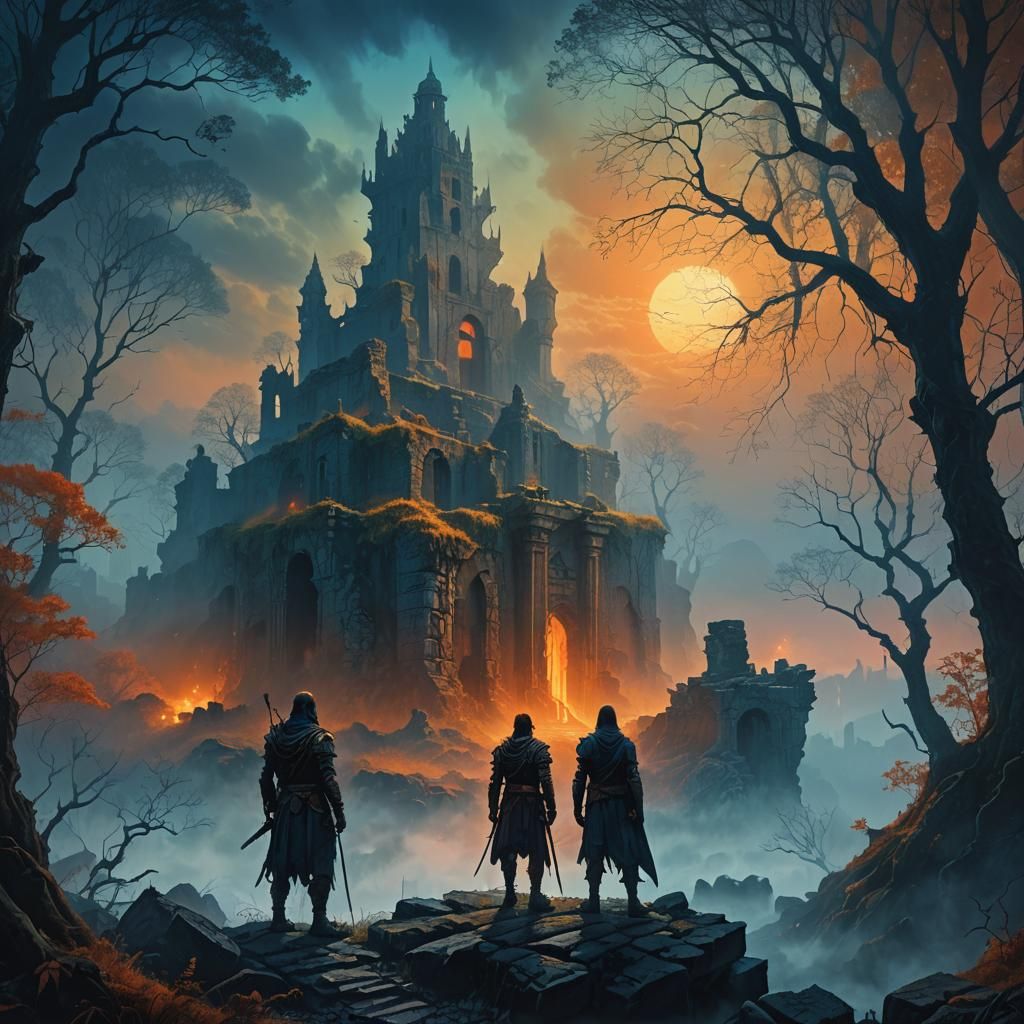 Mystical Warrior in Ethereal Forest Concept Art