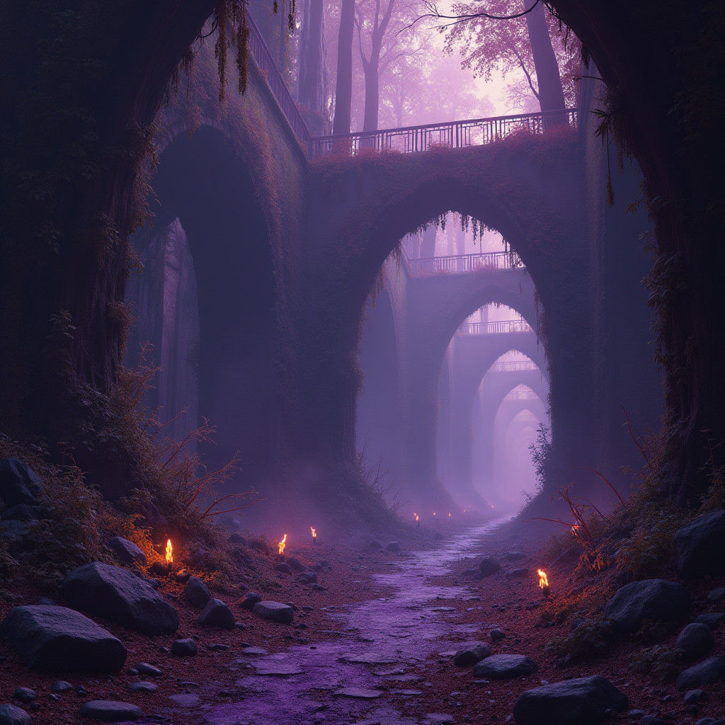 Mystical Dark Fantasy Realm with Dynamic Lighting