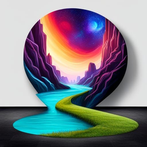 Colorful Road Under Starry Nebula Sky, Graffiti Art