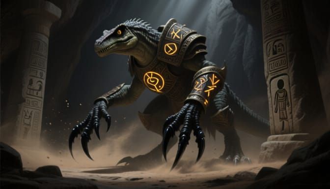Colossal Skeksis Raptor Tomb Guardian in Dark Fantasy Style