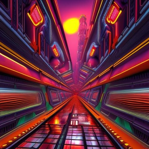 Cyborg in Sci-Fi Alien City with Mandelbulb Architecture