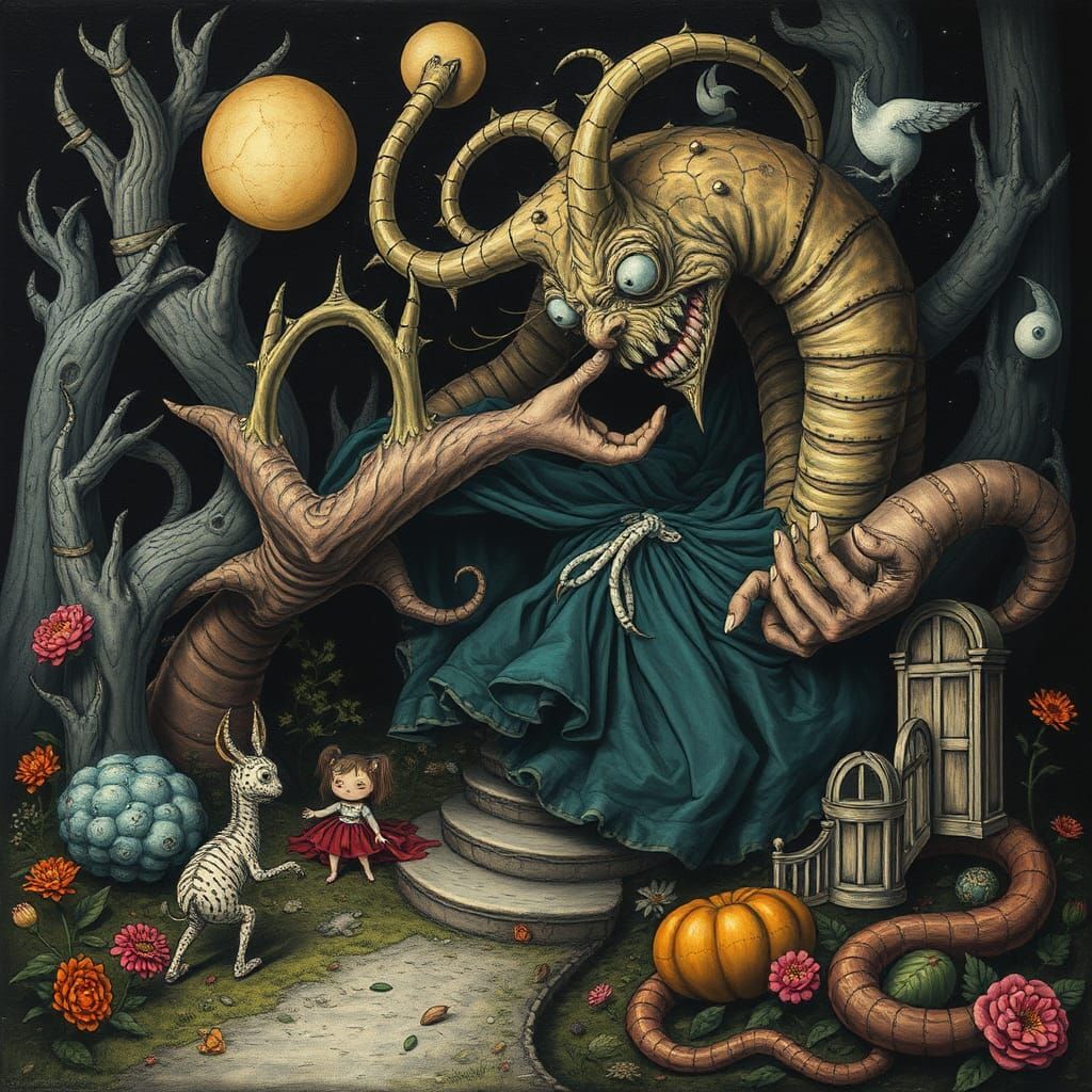 Alice in Wonderland: Surreal Gouache Painting