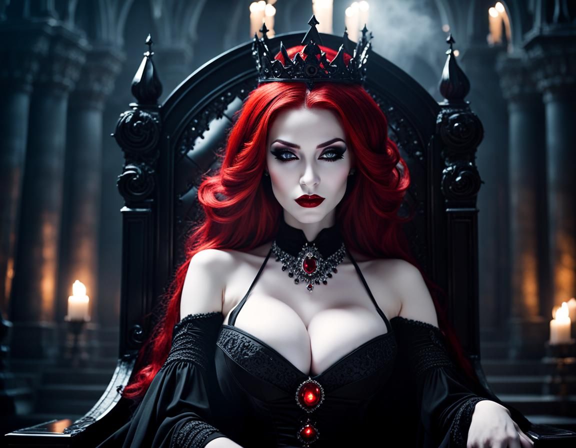 Gothic Vampire Queen on Throne in Dark Fantasy Style