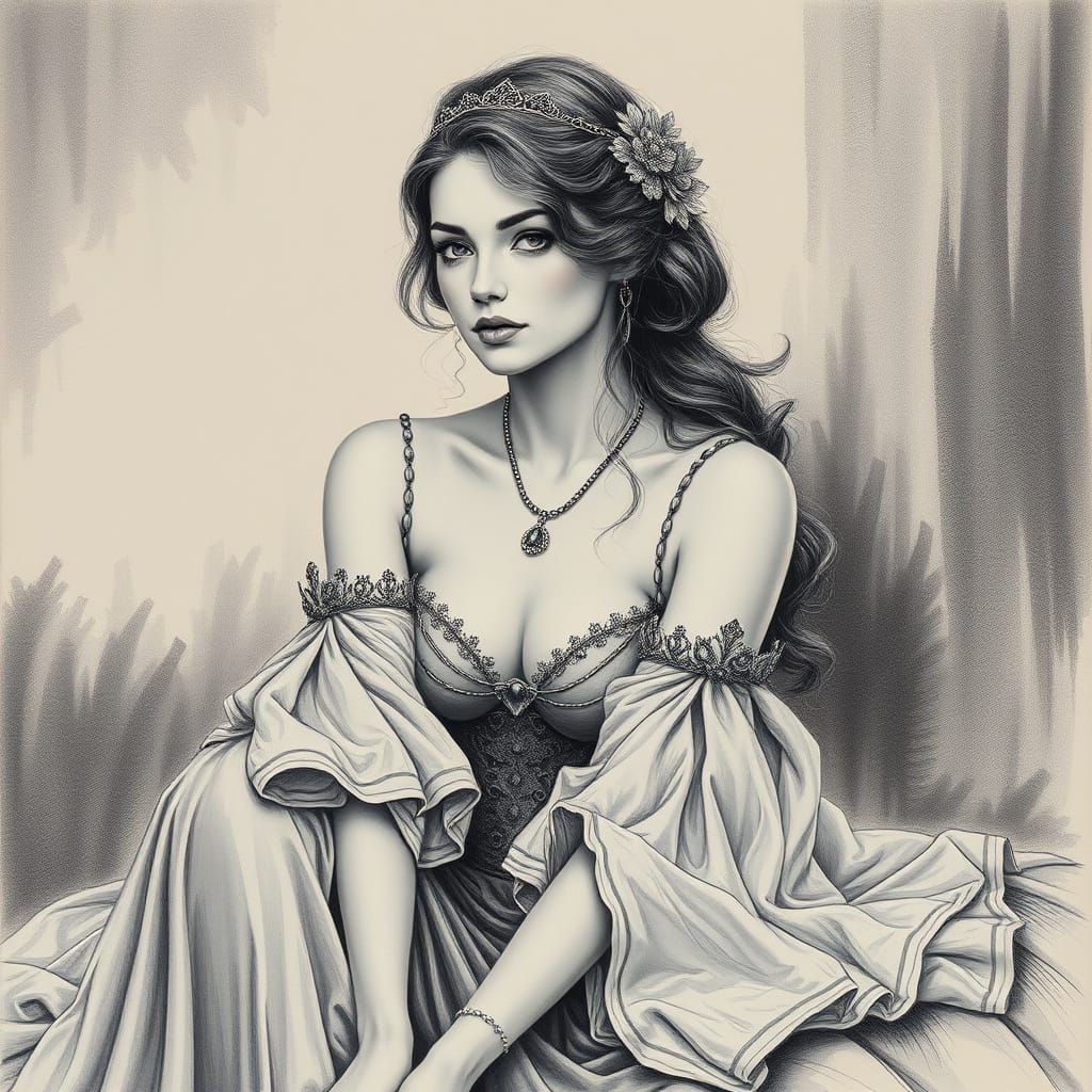 Elegant Woman Portrait in Graphite Pencil Style