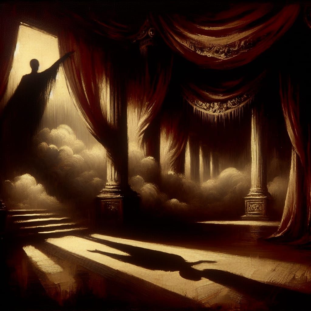 Eerie Gloomy Scene with Shadowy Figure in Romantic Style