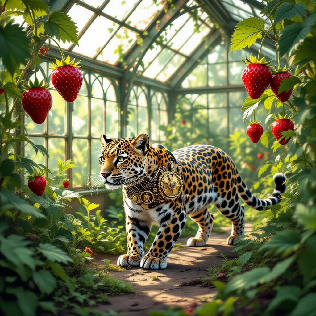Clockwork Leopard in Victorian Greenhouse