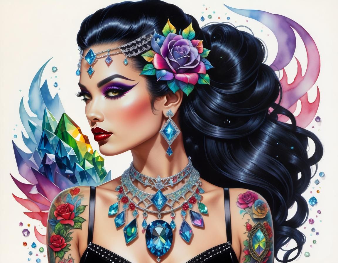 Elegant Crystal Objects in Watercolor with Runes