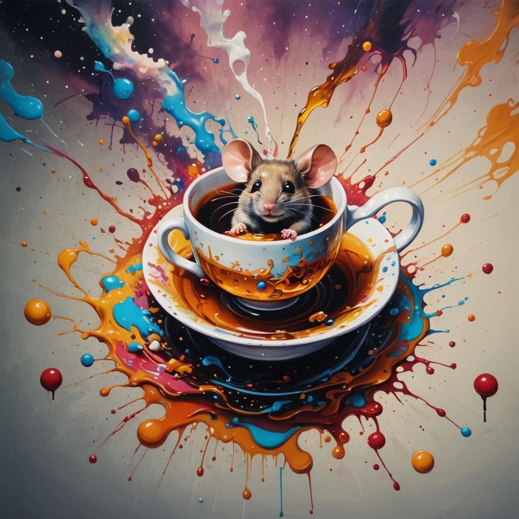 Mouse in Teacup Soaring Through Space: Graffiti Art