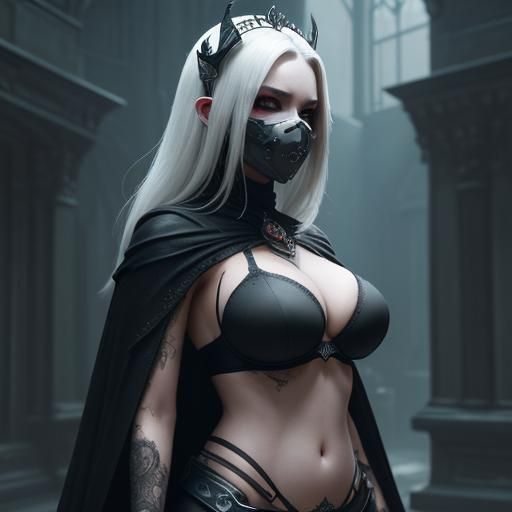 Gothic Emo Queen with Mech Mask in Dark Castle