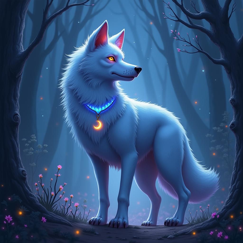 Mystical Canine Enters Enchanted Forest in Digital Painting