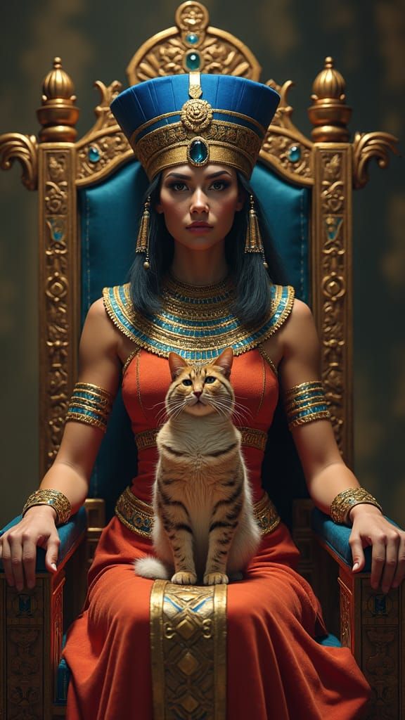 Egyptian Queen with Cat: Regal Matte Painting