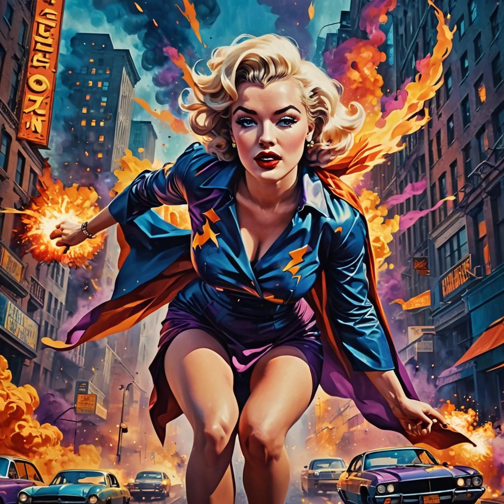 Marilyn Monroe as Supervillain in Retro Movie Poster