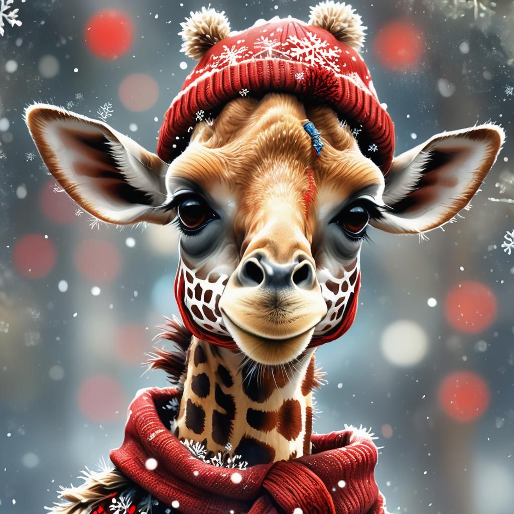 Vibrant Giraffe in Winter Wonderland