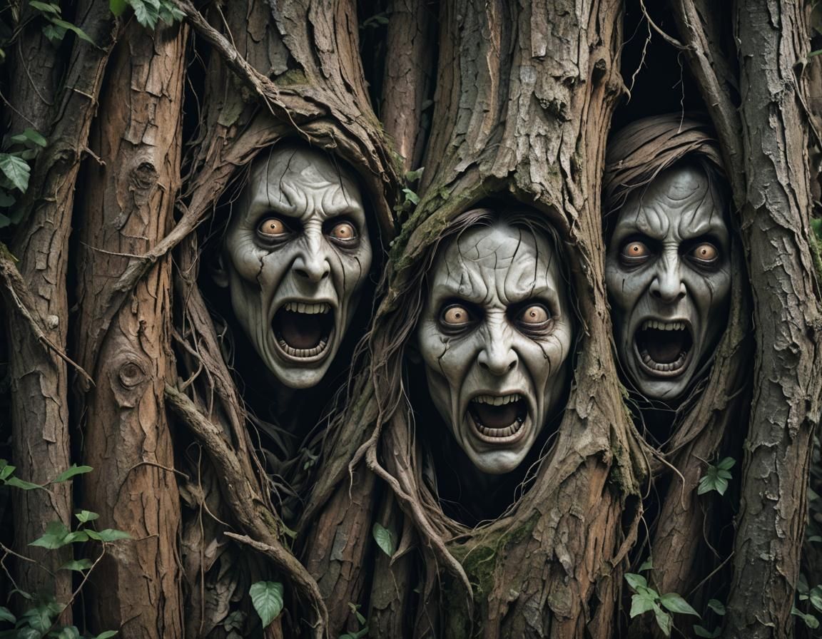 Horrific Ghostly Faces Emerge From Timber Wall