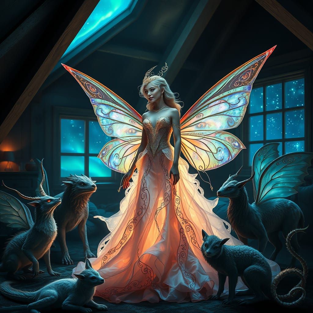 Majestic Fairies and Mythical Creatures in Iridescent Gowns