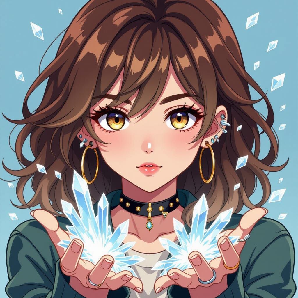 Teen Girl with Ice Quirk and Piercings in Manga Style