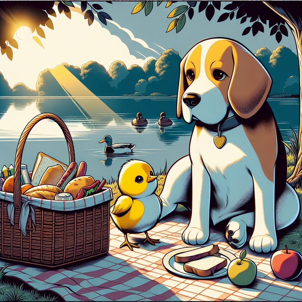 Snoopy and Woodstock Picnic in Comic Style