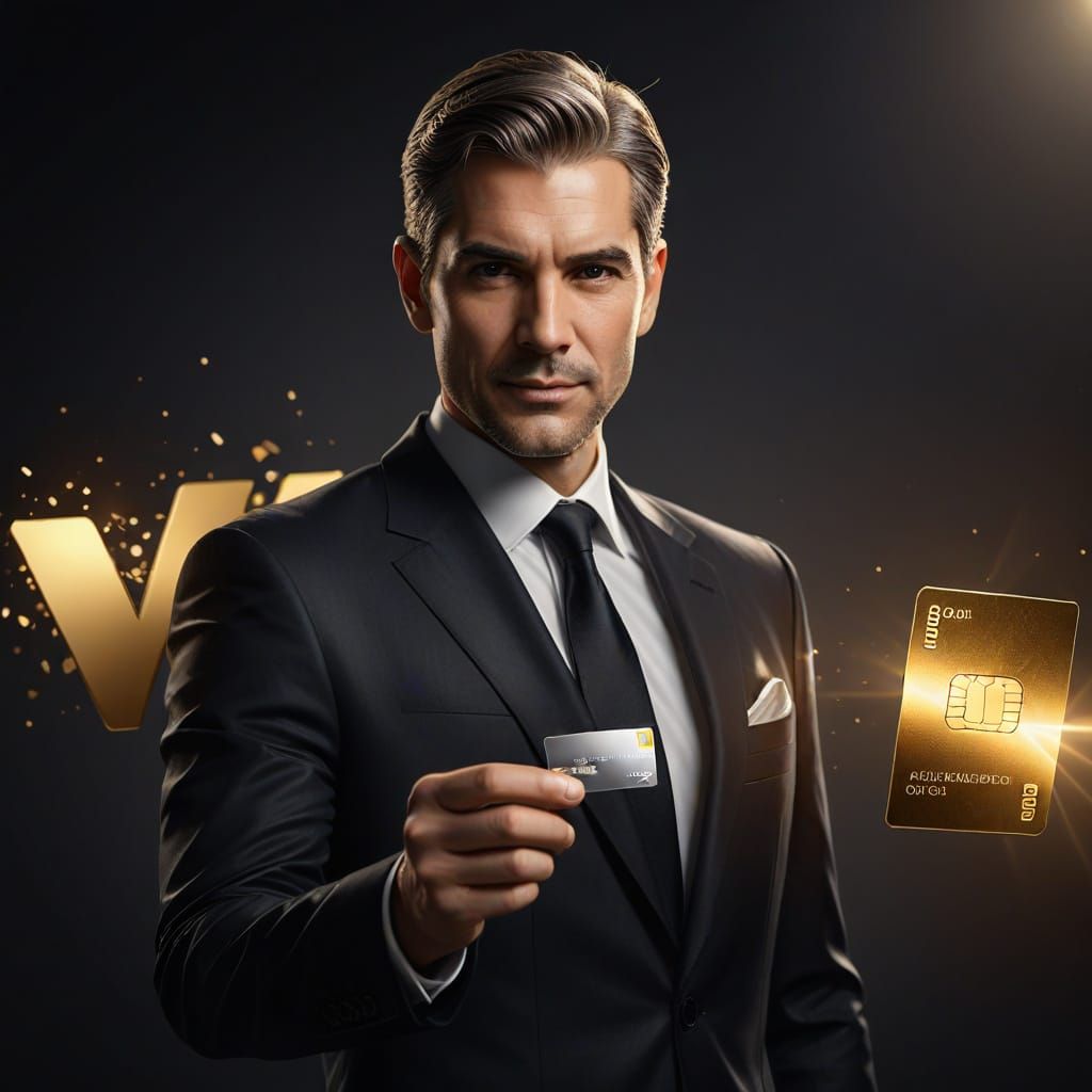 Businessman Holding Platinum Card in Digital Art