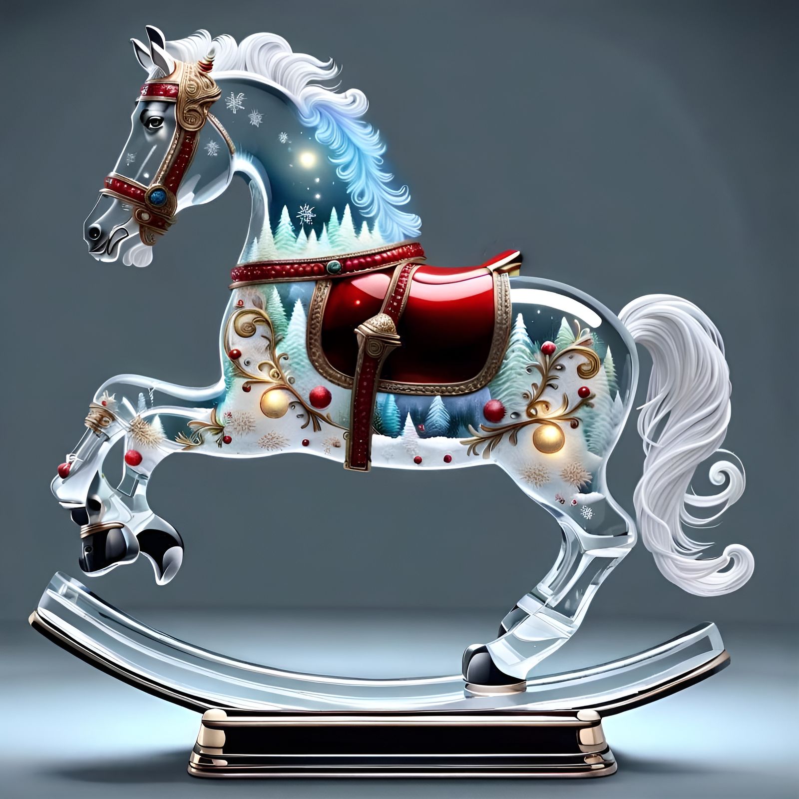 Winter Scene Inside a Crystal Rocking Horse