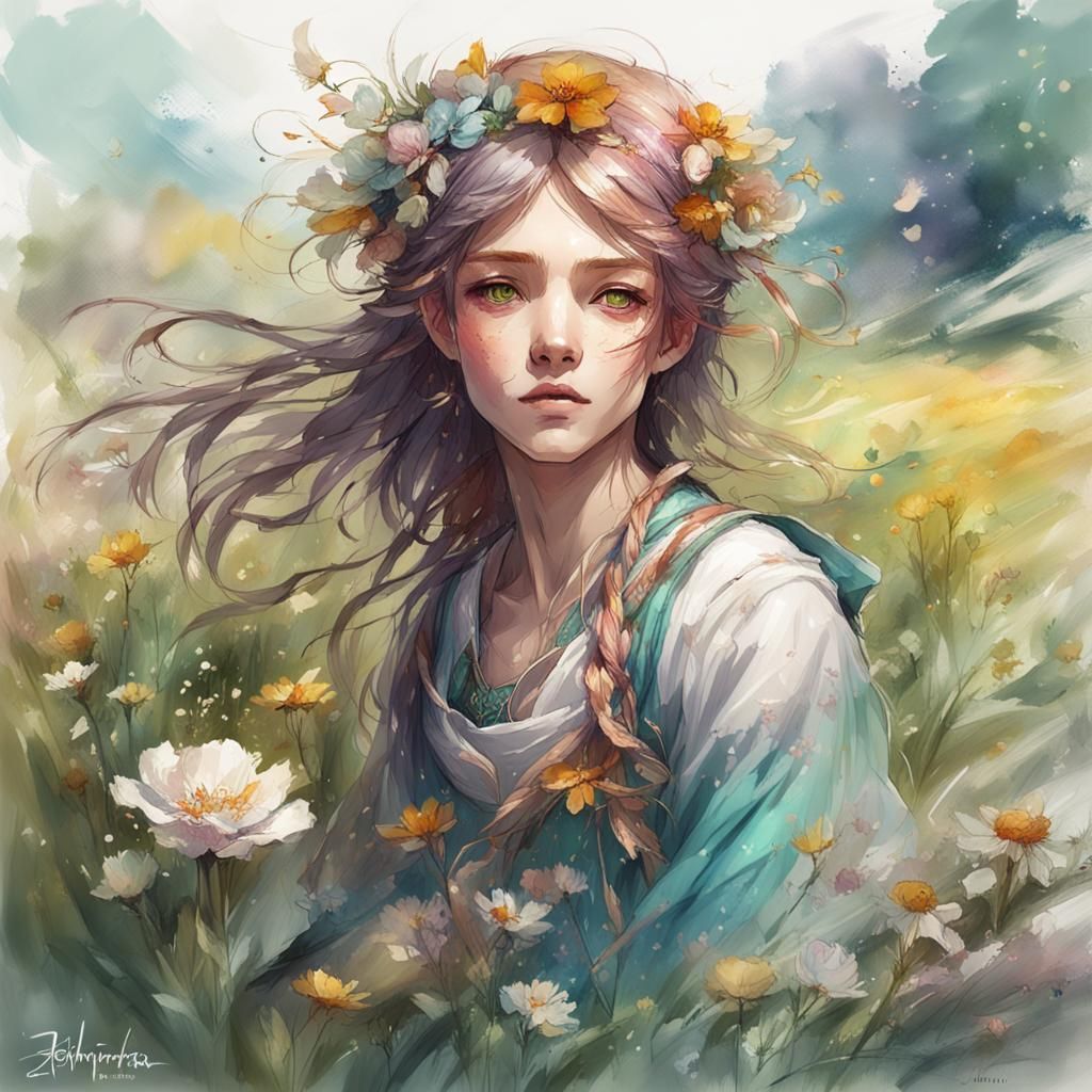Zephyra in Breezy Meadow: Digital Painting