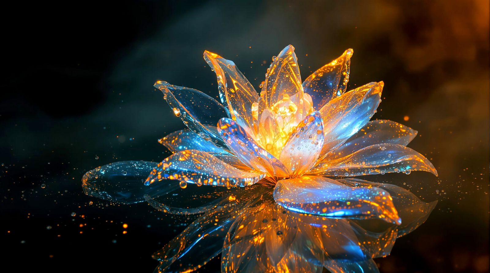 Surreal Glowing Water Flower of Ice and Light