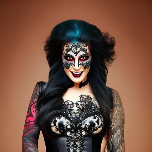 Glamorous Goth Woman with Tattoos in Pixel Art