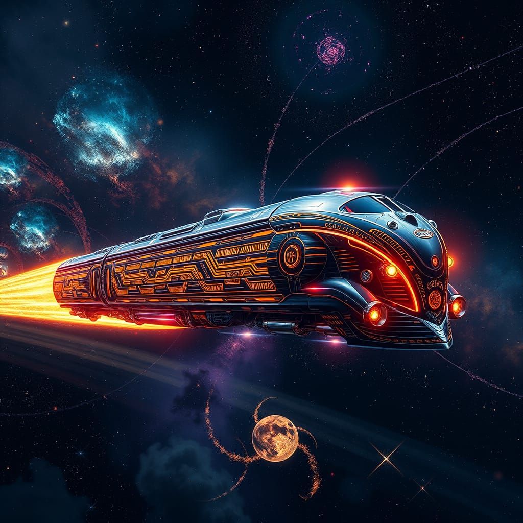 Majestic Space Train in Cyberpunk Style